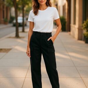 sandro paris women’s pants cargo 38 black cotton blend